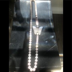 Vintage Authentic Rose Quartz Butterfly Necklace